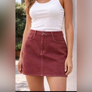 Wilfred Free Aritzia Dusty Burgundy Denim Mini Skirt High Rise Size 10